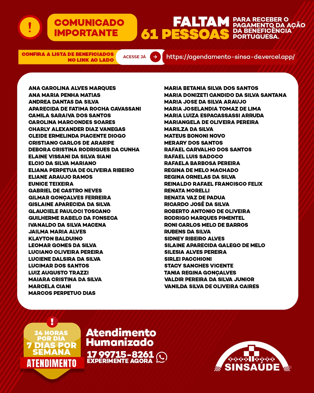 Ainda faltam 61 trabalhadores para receber o pagamento da ação da Beneficência Portuguesa